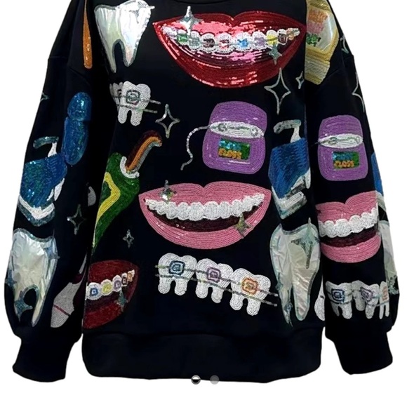 QUEEN OF SPARKLES Colorful Sequin Graphic Sweater
